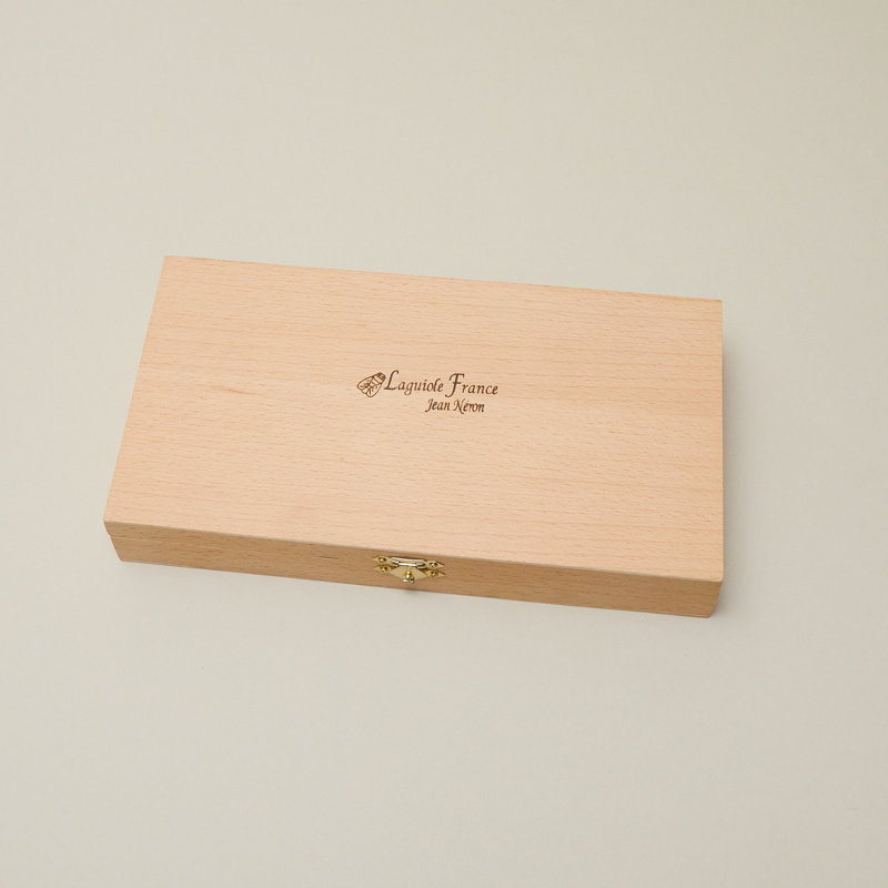 Ensemble de 6 couteaux à steak Laguiole, platine arc-en-ciel dans une boîte de présentation en bois, Tanné