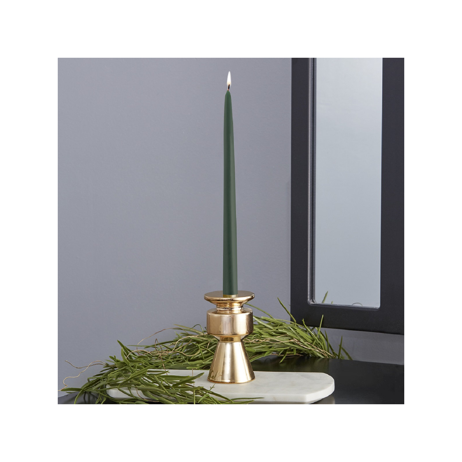 12 Piece Unscented Taper Candle Set, 12" H x 0.88" W x 0.88" D, Dark Green