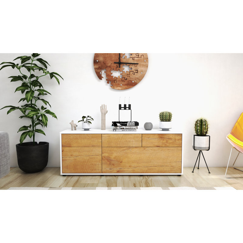 Yamada Unfinished TV Stand for TVs up to 60, Oak / Matt White