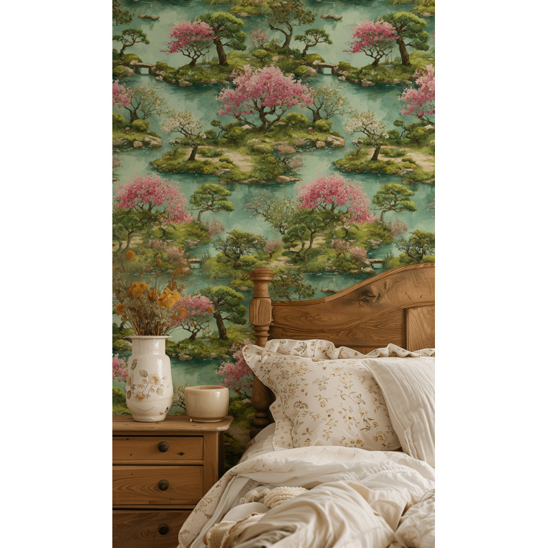 Papier peint cerisier en fleurs japonais