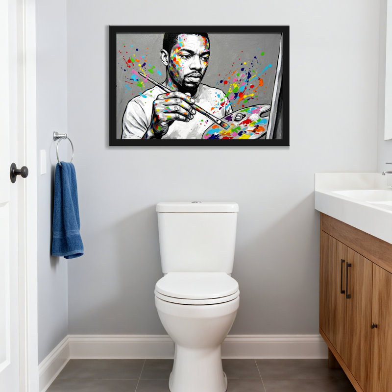 Colorful Artist With Paint Splatter Pattern, 12" H x 18" W, Wrapped Canvas, Does Not Apply