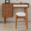 Ensemble de coiffeuse à maquillage en bois rétro avec prise de charge, port USB, tabouret, 3 tiroirs de rangement et 1 tiroir en rotin