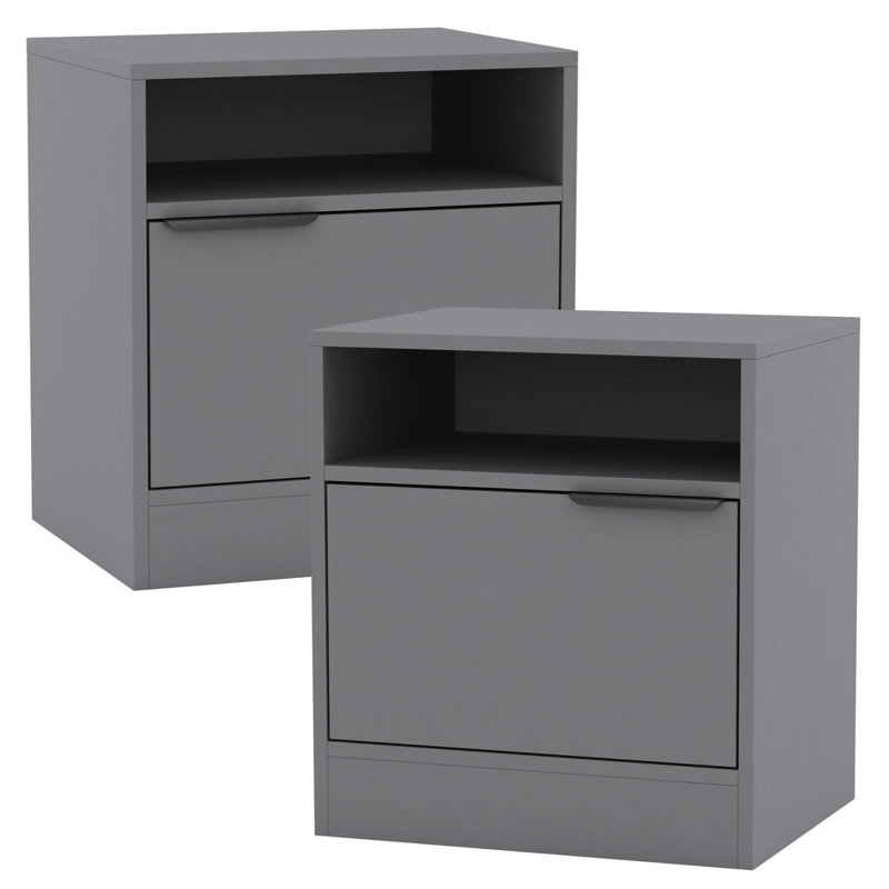 Swathi 114.3cm W Solid Wood Bedside Table, Grey