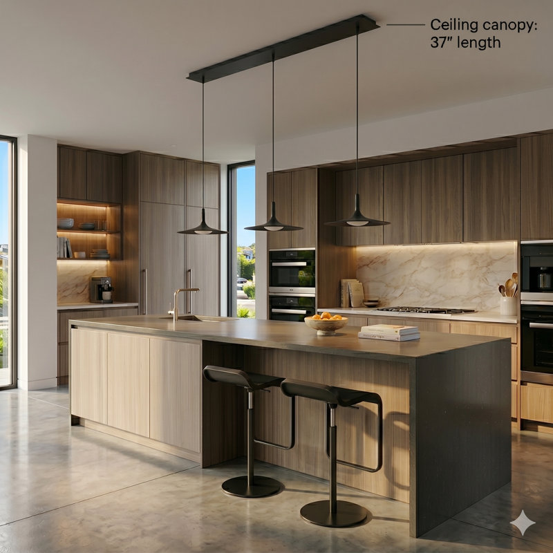 Judi 3-Light LED Kitchen Island Cone Pendant, Matte Black