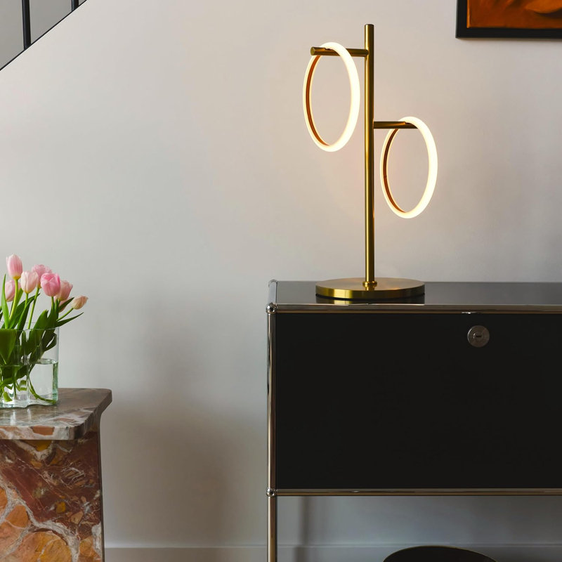 Saturn 21 in. Industrial LED Table Lamp in Gold with 2 Removable Lighted Hoops and 3-Way Touch Dimmer