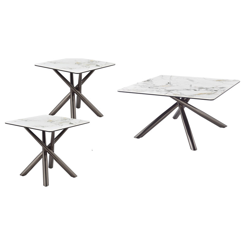 Ensemble de tables basses Eudora, 3 pièces: 2 tables de bout, table basse