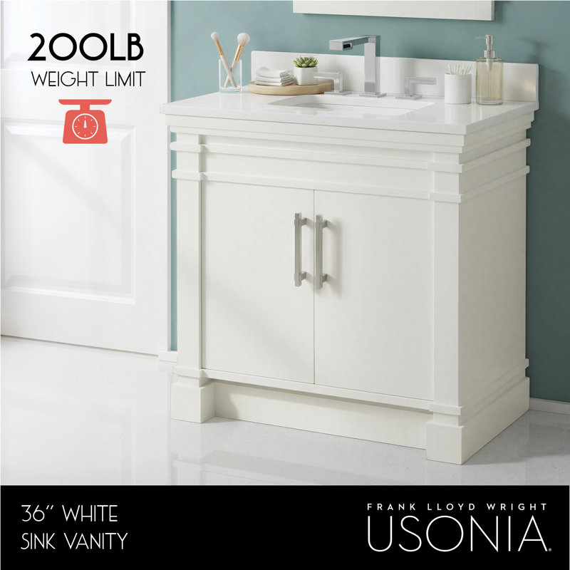 FLW Harmony 36 Wood Sink Vanity, White, 36