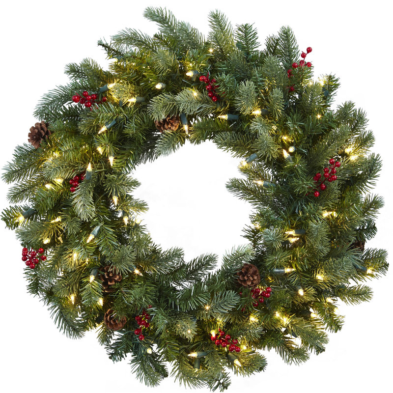 Faux Lighted Pine Plastic 30'' Wreath