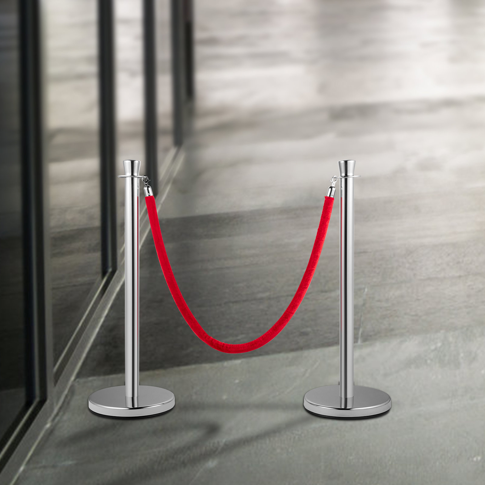 VEVOR Crowd Control Stanchion 5 ft. Black Velvet Rope Heavy-Duty