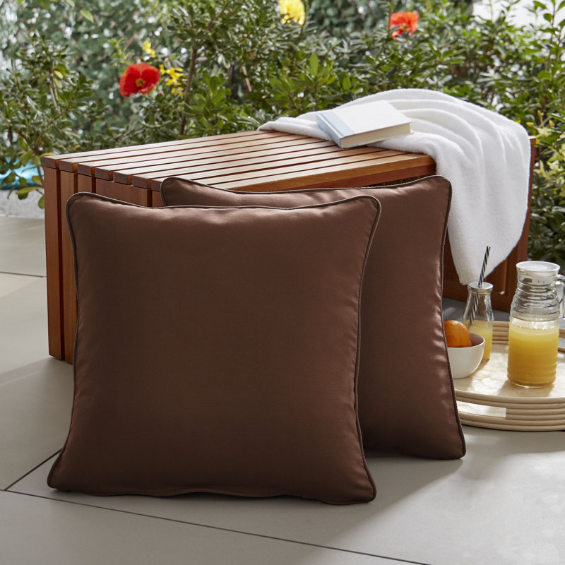 Hansah Outdoor Square Pillow Cover & Insert, 18" H x 18" W x 6" D, Sunbrella Canvas Bay Brown
