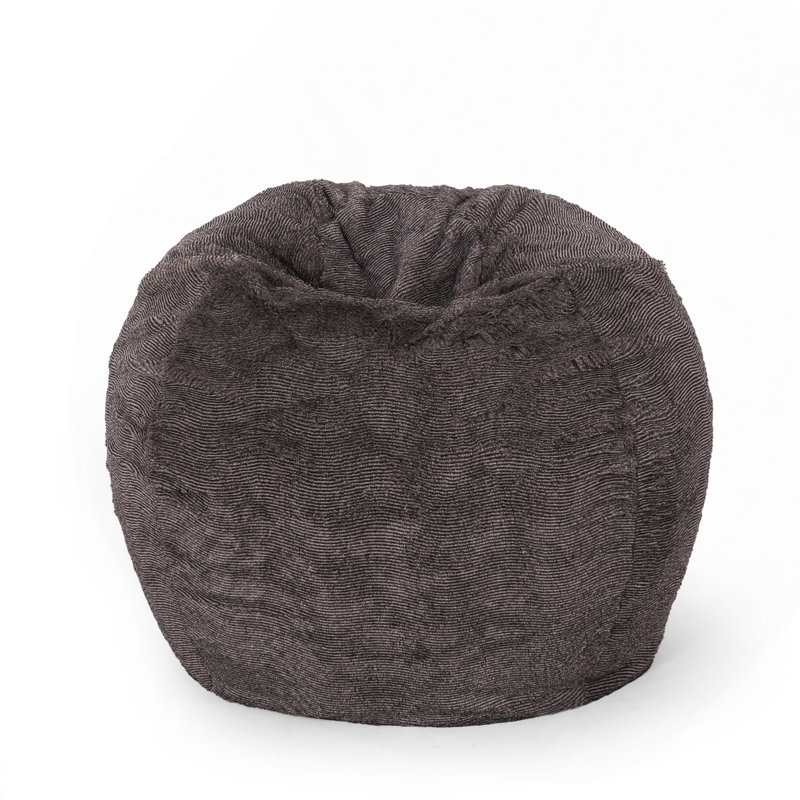 Vida 3 Foot Rounded Faux Fur Bean Bag, Brown/Beige, Brown Faux Fur, 25" H x 34" W x 34" D