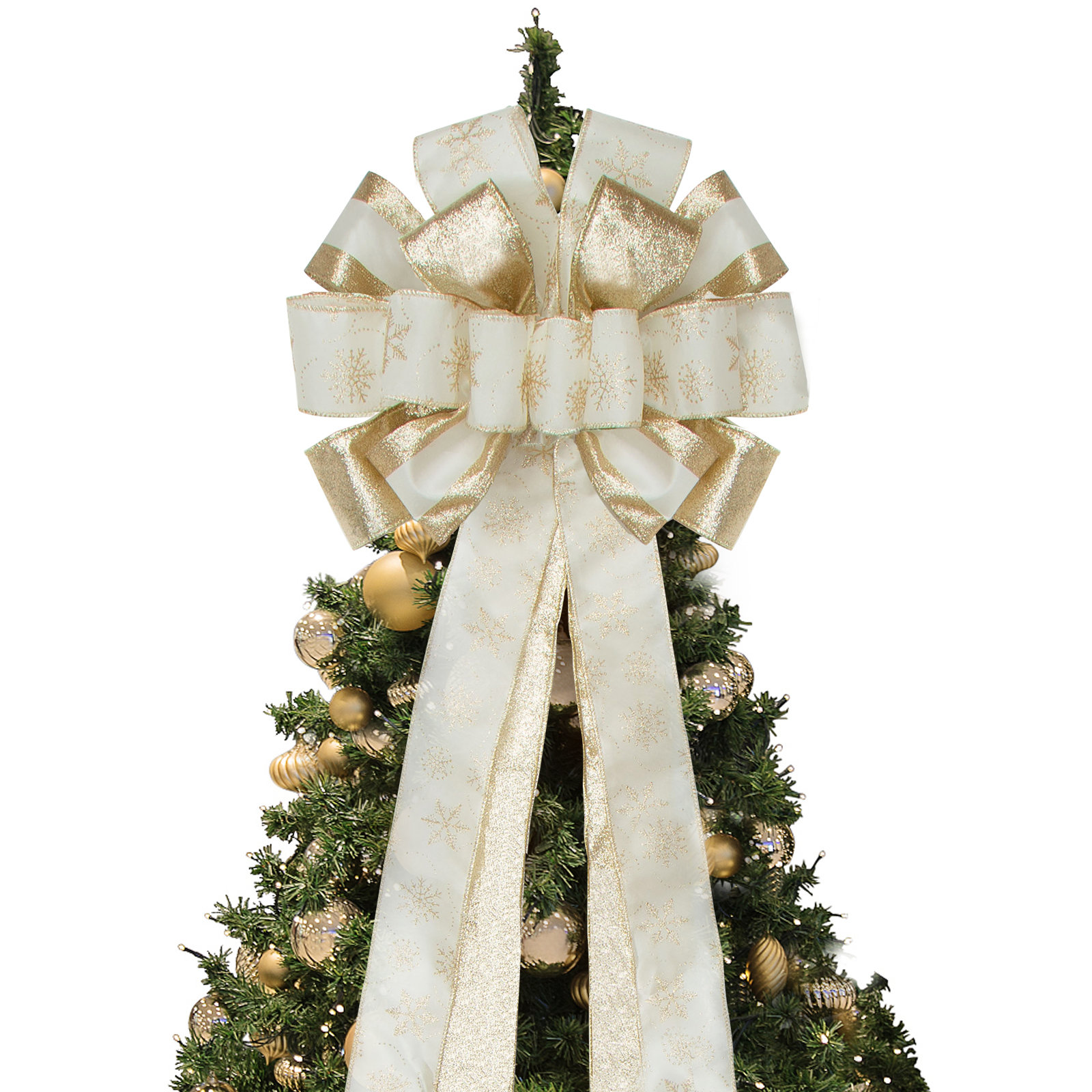 The Holiday Aisle® Large Glitter Christmas Tree Topper Bow & Reviews | Wayfair