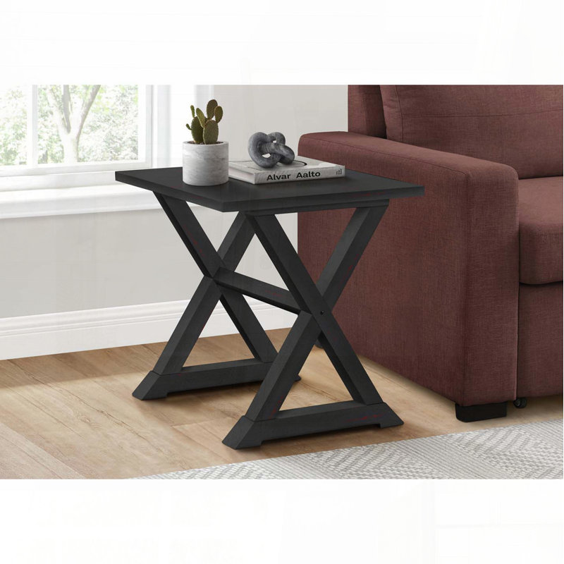 Table d'appoint carrée avec base à tréteaux - placage noir, 22 po x 23,5 po x 23,5 po, Noir