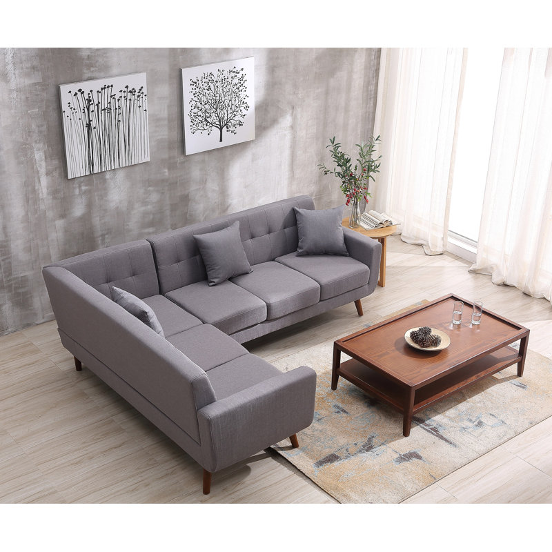 Barnet Upholstered Sectional, Beige/Tan Polyester Blend, Right Hand Facing