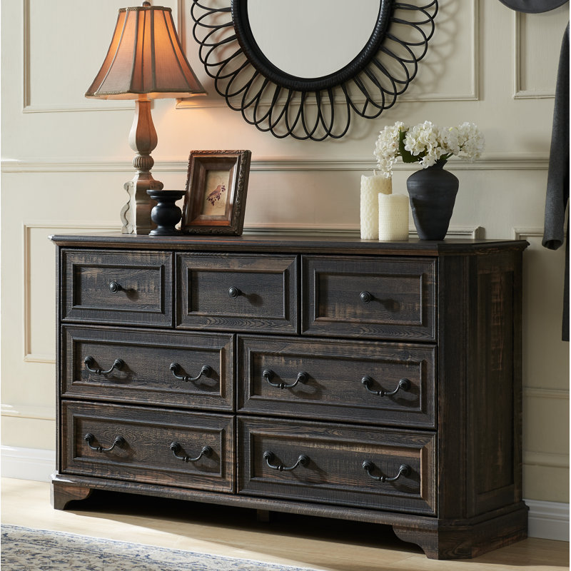 Commode 7 tiroirs Armaan, Chêne rustique foncé