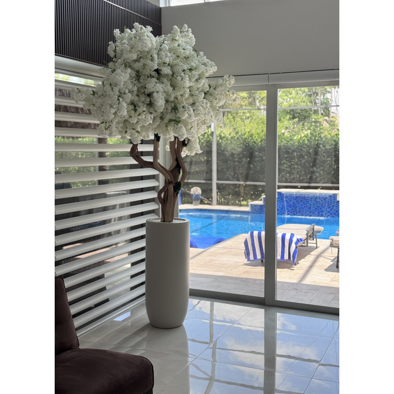 White Cherry Blossom Tree In Matte Planter, Beige