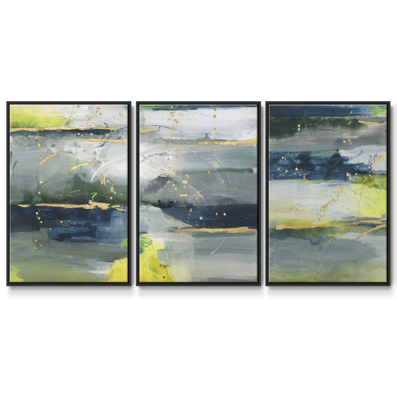 Ensemble de 3 pièces encadrées sur toile Coming Ashore II, H 36 po x l 72 po, Noir