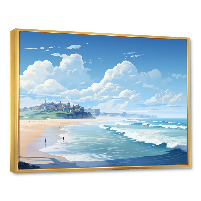 Plages françaises basques II sur toile, Cadre flottant doré, H 24 po x l 32 po x P 1 po