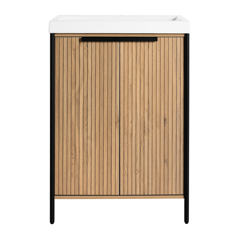 Meuble-lavabo 24 po avec lavabo en résine et contreplaqué - café moderne (sans base solide), 24"