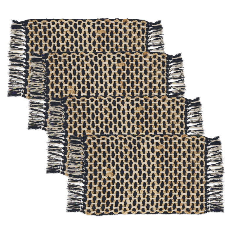 Navy Blue and Natural Jute Rope Rectangle Placemats, Set of 4