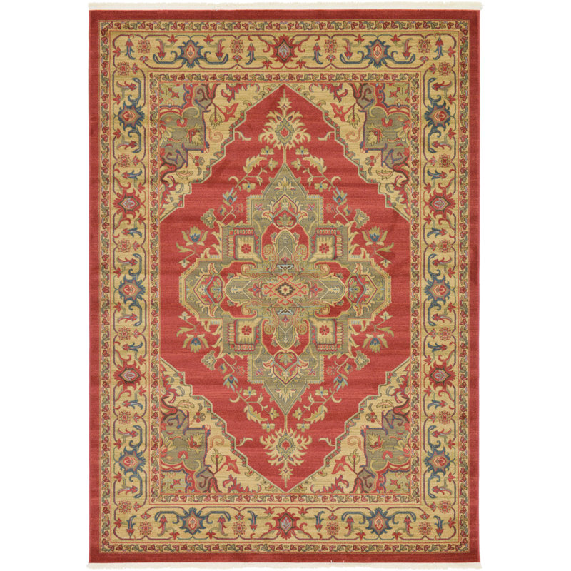 Tapis rouge de style oriental Eesi, Rectangle 7 pi 1 po x 10 pi