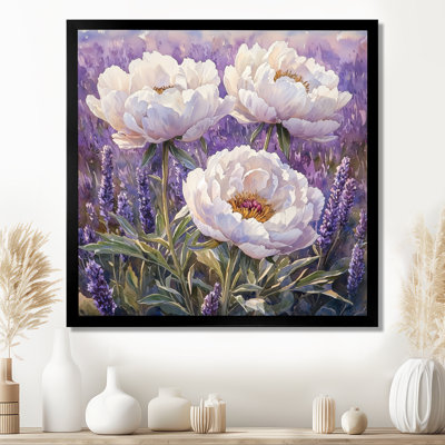 Pivoines dans le champ de lavande III - pivoines, art mural