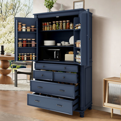 77.3" Tall Freestanding Kitchen Pantry Cabinet with 5 Drawers, 6 Door Shelves, Adjustable Shelves and Large Countertop