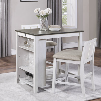 Design transitionnel et ensemble de 3 tables à hauteur de comptoir avec tablettes USB et 2 chaises à hauteur de comptoir rembourrées en tissu