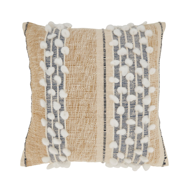 Beige and White Textured Woven Striped Throw Pillow