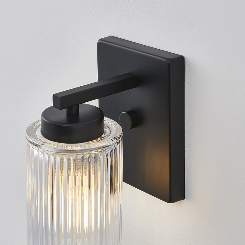 1-light/single Armed Wall Sconce With Ribbed Clear Glass Shade, Matte Black