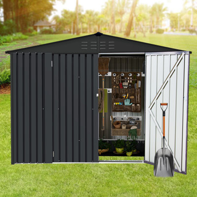 Remise de rangement extérieure en métal avec portes verrouillables doubles, remise à vélo compacte pour jardin, cour, piscine, utilitaire de patio, rangement pour outils