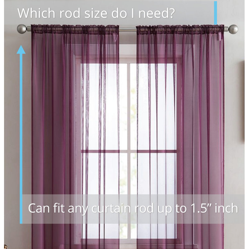 Daxin Sheer Voile Rod Pocket Curtain Panels, Plum, 54" W x 84" L
