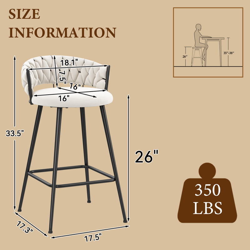 Tabouret de comptoir rembourré avec structure en métal, Ivoire ivoire, Tabouret de comptoir (siège d'une hauteur de 26 p