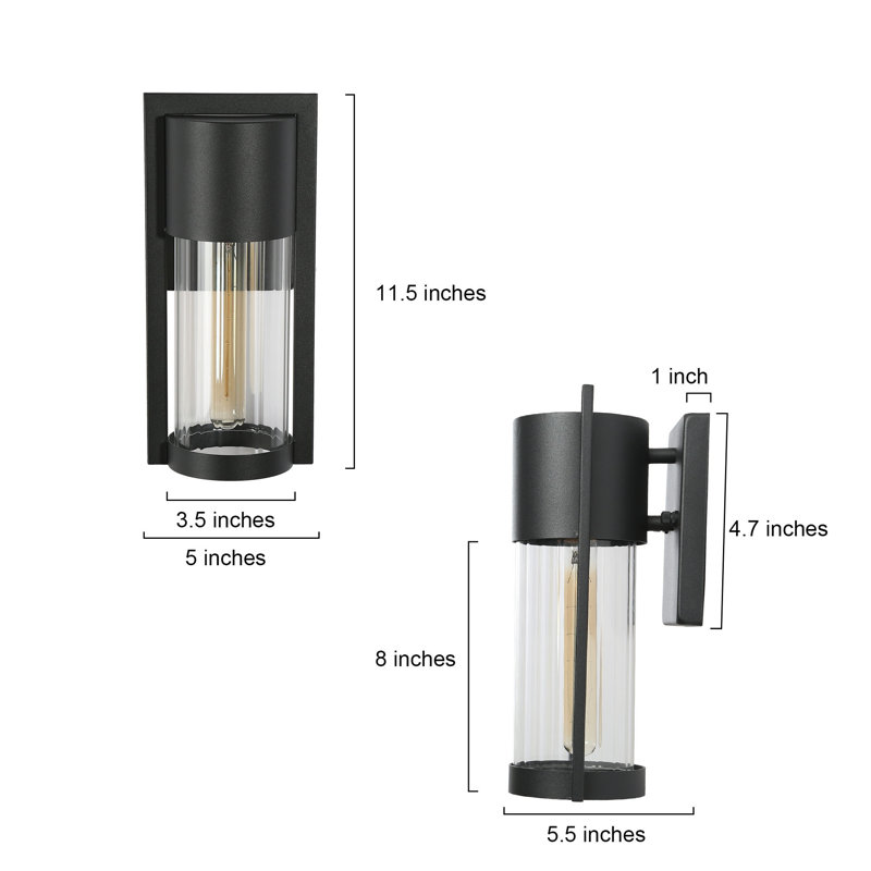 Lanterne murale d'extérieur en verre givré noir H 11,4 "à 2 ampoules Aderholt