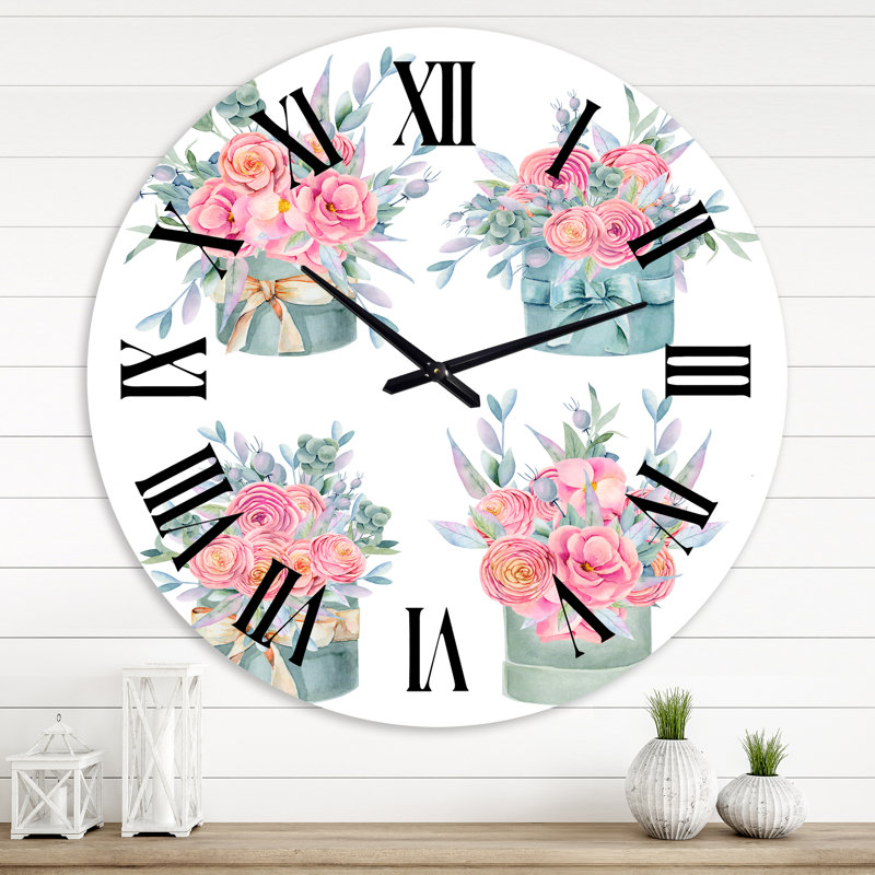 Collection de roses roses - Horloge murale maison de campagne, Grand