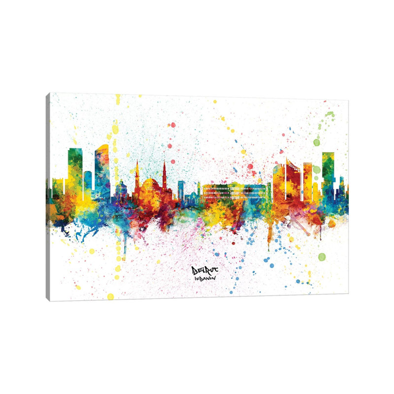 Beirut Lebanon Skyline Splash by Michael Tompsett - Wrapped Canvas Gallery-Wrapped Canvas Giclée, 20.32 cm H x 30.48 cm W