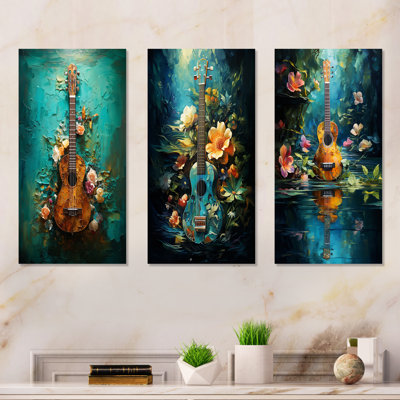 Guitare tropicale euphonique - ensemble de 3 décorations murales