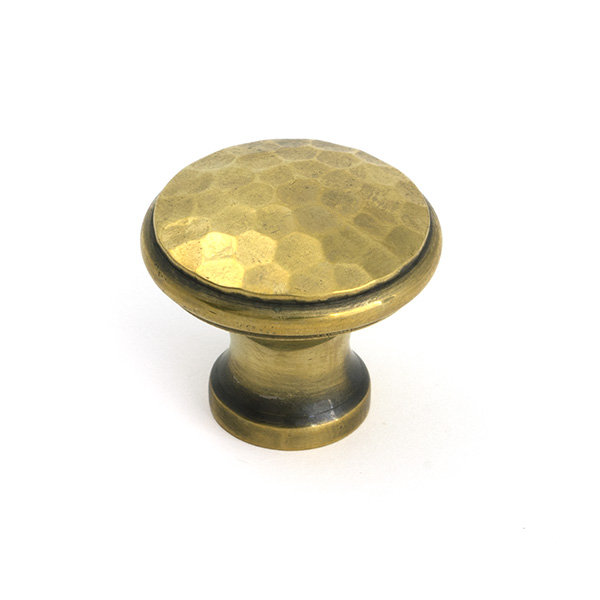 Hammered Round Knob, 1.18" Knob Diameter, Aged Brass