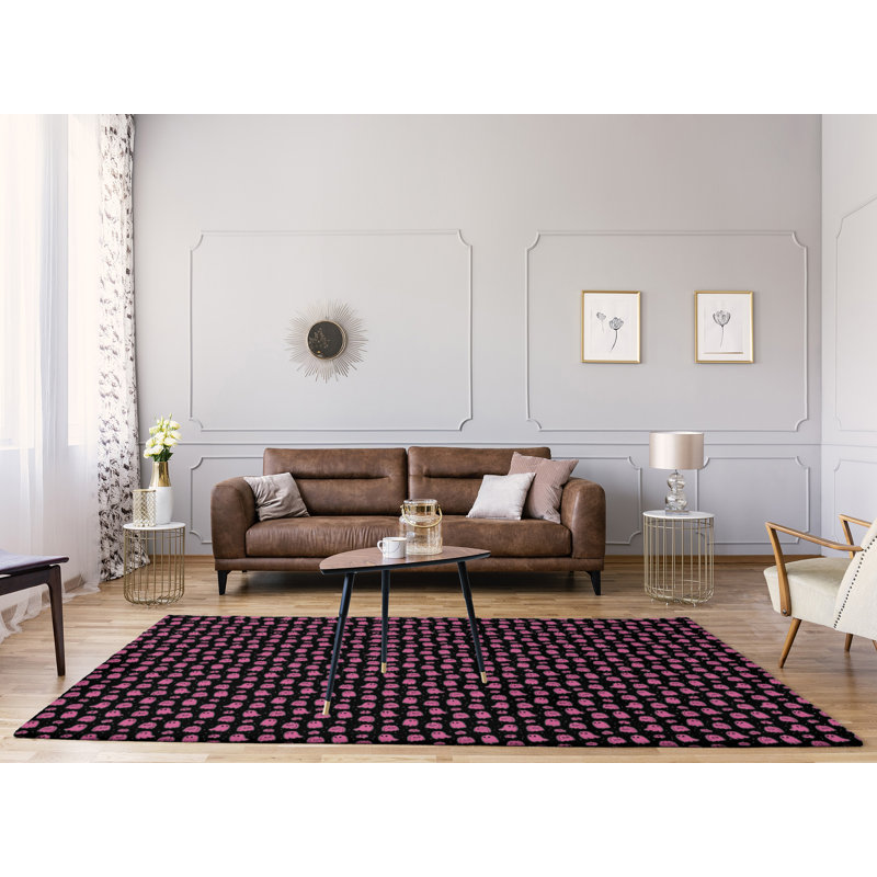 Tapis noir/rose à chaud ghosts, Rectangle 8 pi x 10 pi