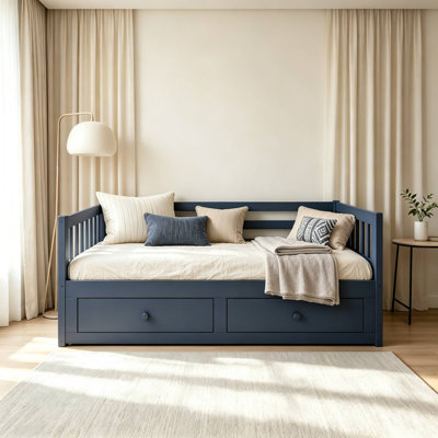 Wooden Convertible Twin to King Daybed Frame with 2 Storage Drawers