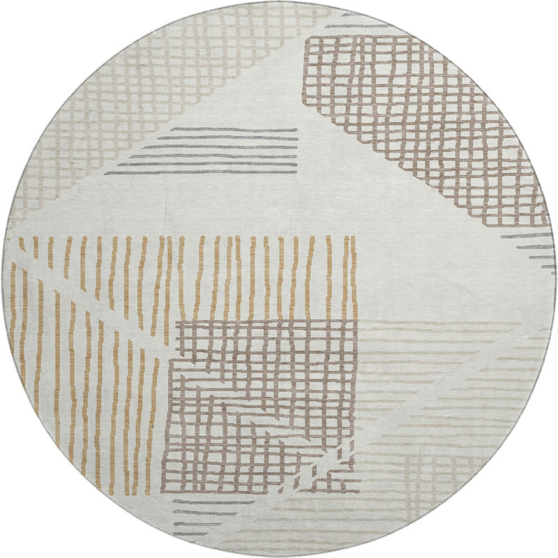 Premium Machine Washable Mayfield AMF2270 Striped Rug, Ivory, 8' Round