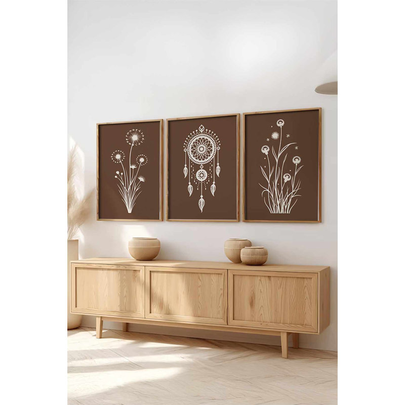 Ensemble de 3 peintures élégantes encadrées, cadre en bois massif, 19,7 x 13,8 pouces chacune | 100% panneau de fibres à densité moyenne, épaisseur: 0,1 pouce | Parfait pour la décoration de salon et de bureau, design élégant et contemporain