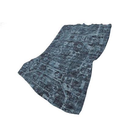 50" X 70" Navy Blue And Grey Damask Polyester Woven Plush Throw Blanket