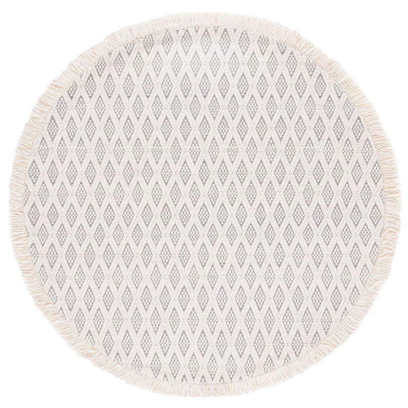 Addai Geometric Handwoven Wool Ivory/Gray Area Rug, Round 6'