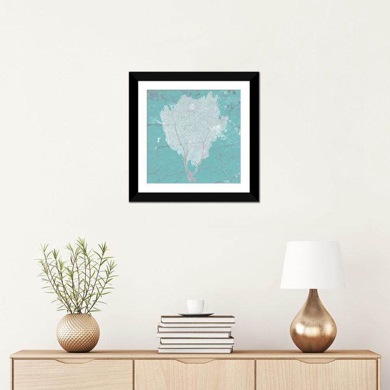 « graphic sea fan i », impression sur toile, H 24 po x l 24 po x P 1 po, Papier d'art encadré noir, Blanc