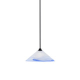Paramount Stem Hung Pendant Shown In Matte Black Finish With 16" Blue Swirl Glass