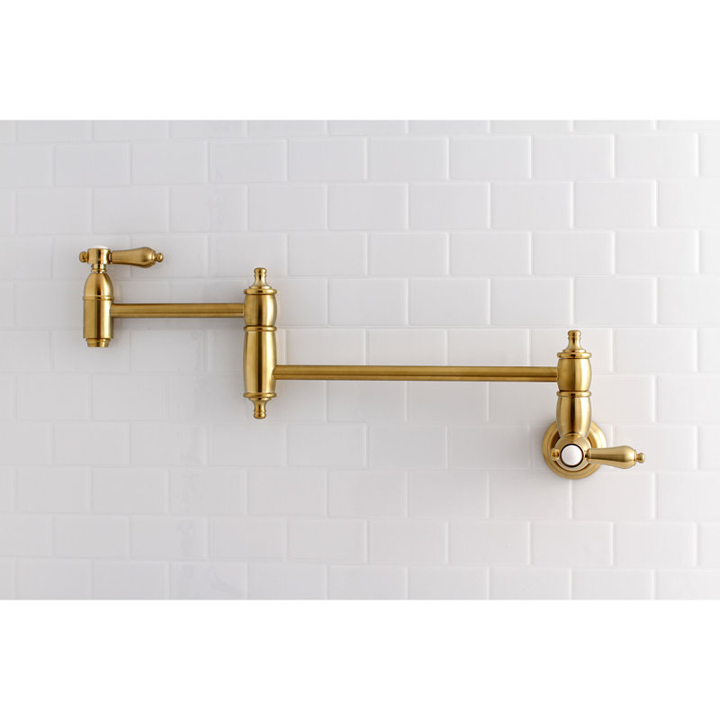 Brushed Brass Dual Handle Wall Mount Pot Filler Faucet
