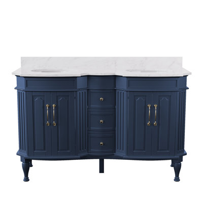 54" European Double Bathroom Vanity with Marble Countertop and Ceramic Sink