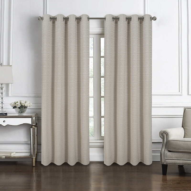 Jacquard Jaguar Design Window Curtain Panel Pair, Beige