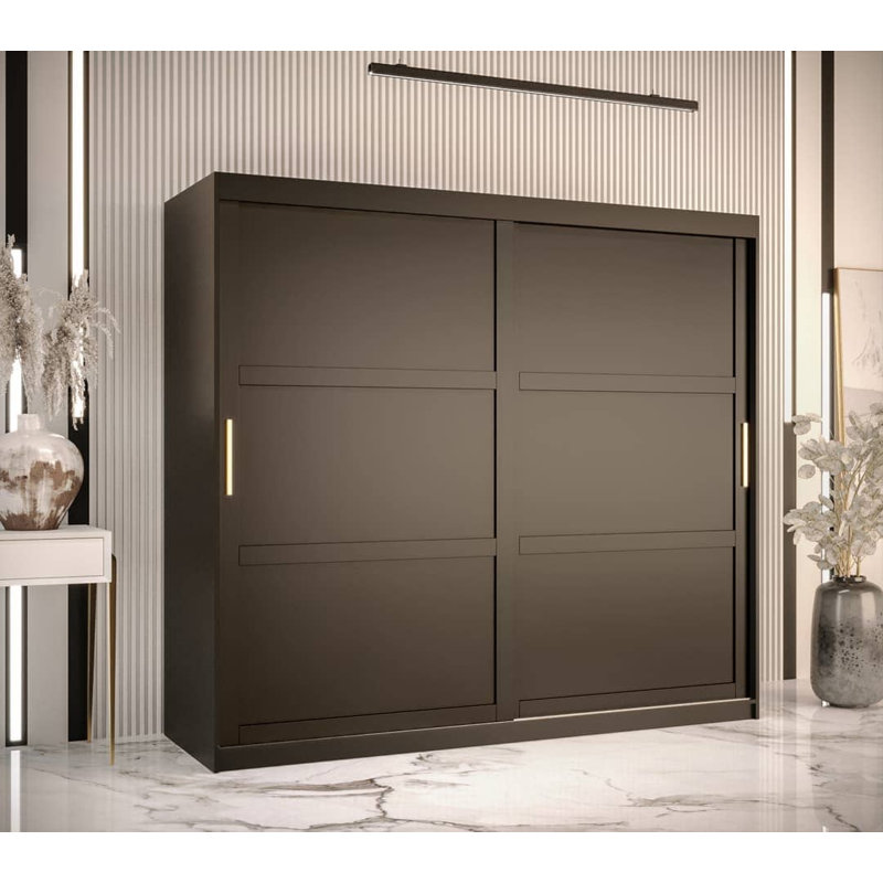 Arroe 2 Door Manufactured Wood Wardrobe, 200cm H x 200cm W x 62cm D, Black